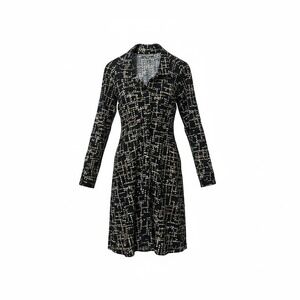 Jessica London size 26/28 Black White Tan Geometric Print Button Shirt Dress